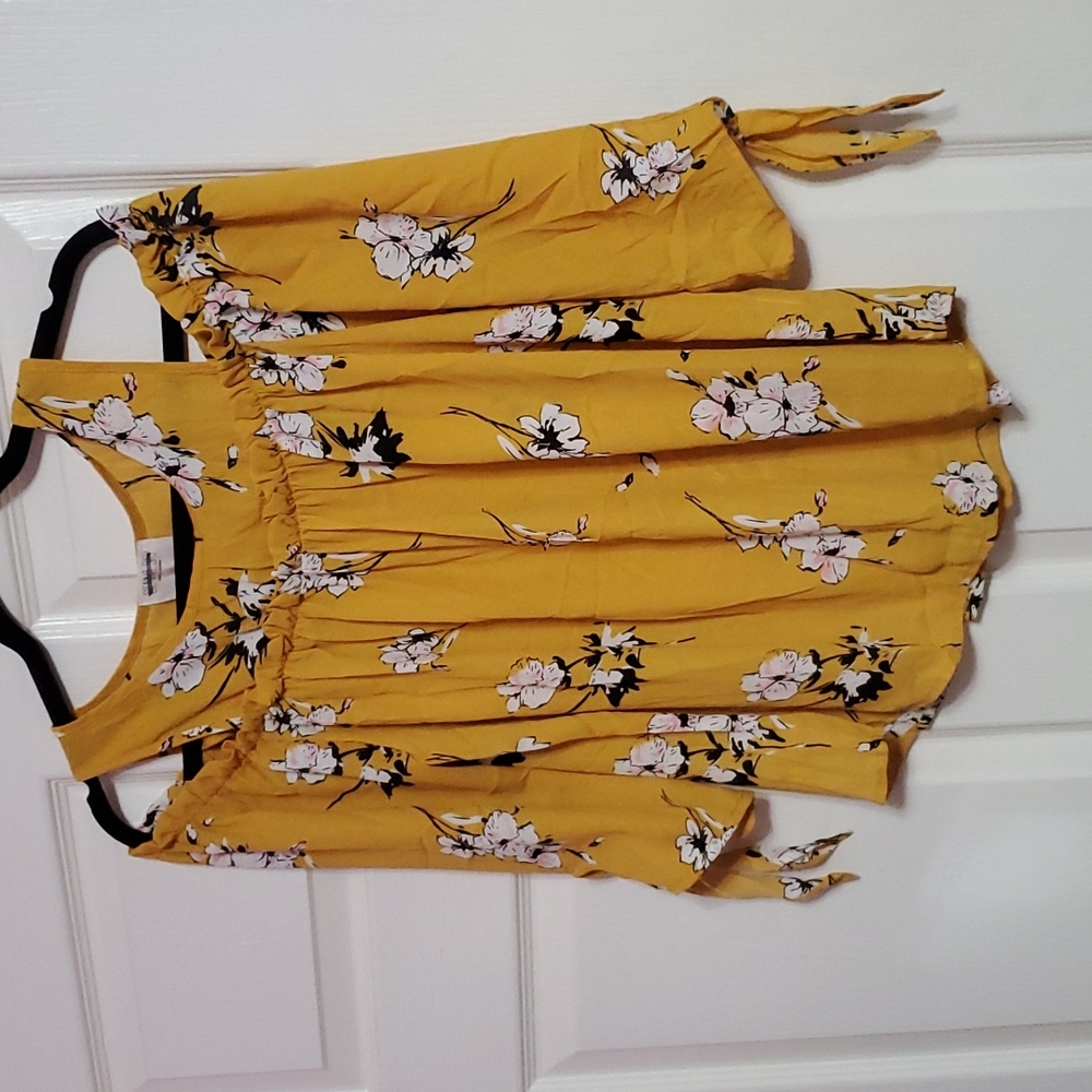 Yellow floral off should ruffle top
